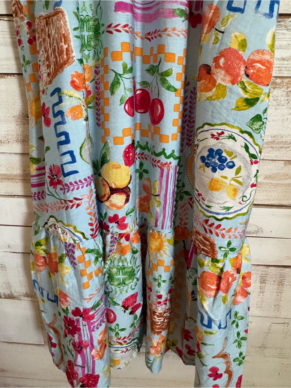 Very J Light Blue Floral & Fruit Print Sundress - Picture 4 of 6